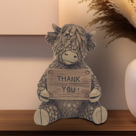 Hughie Highland Cow Thank You Sign, 10cm