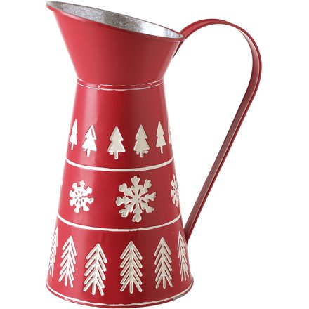 Red Metal Jug with Snowflake Design –26.5cm