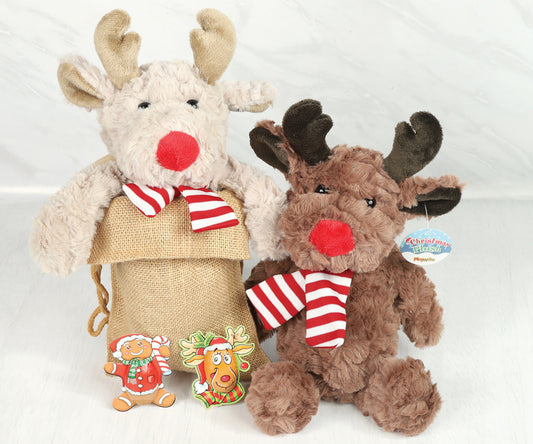 Large Reindeer Cuddly in Hessian Sack Filled With Chocolate