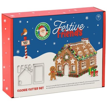 Festive Friends 10-Piece Gingerbread House Cookie Cutter Set, 18cm