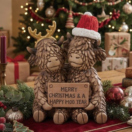 Merry Xmas Highland Cow Deco