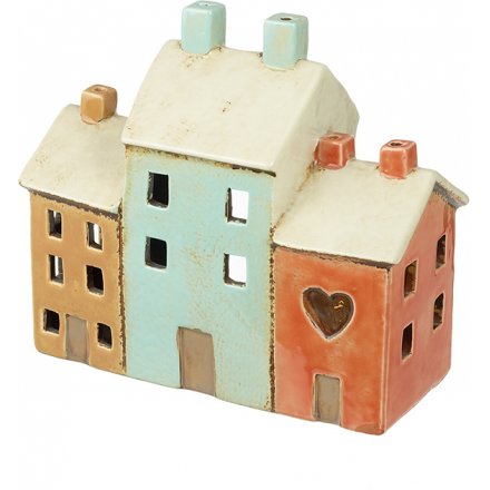 Ceramic Houses T-light Holder, 20cm