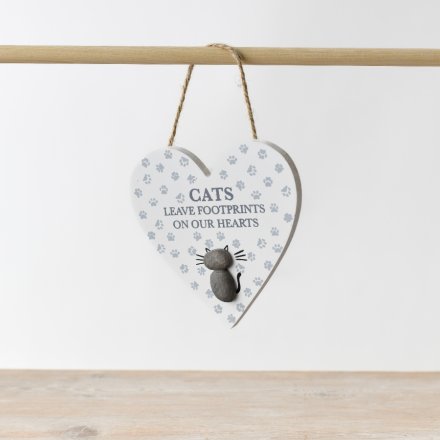 Cats Leave Footprints On Our Hearts Wooden Pebble Hanger