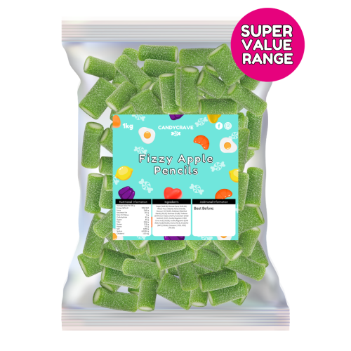 1kg Candycrave Super Value Fizzy Apple Pencils