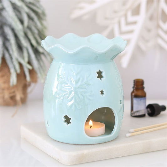 Iridescent Blue Snowflake Oil Burner and Wax Warmer