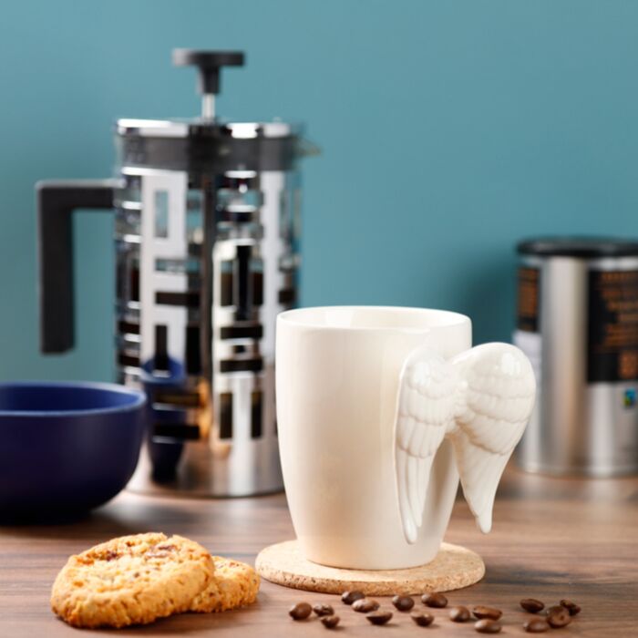 White Angel Wings Ceramic Shaped Handle Mug