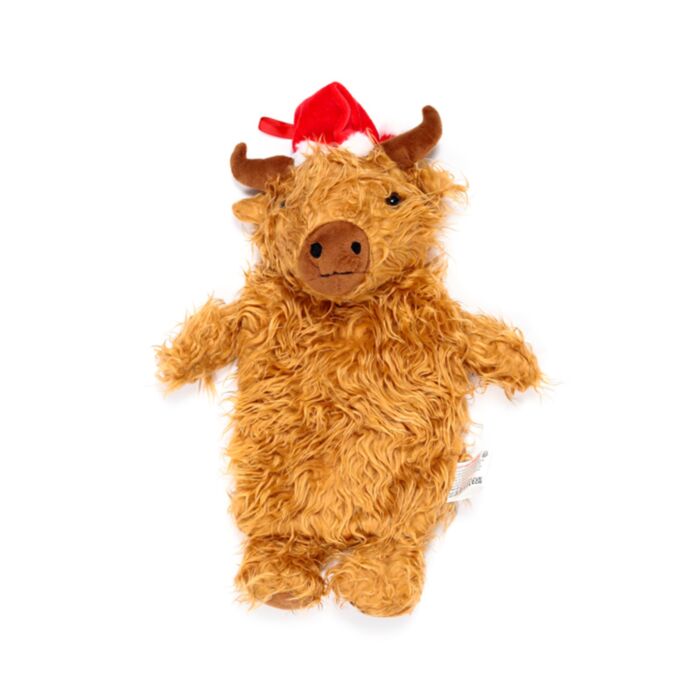 Christmas Highland Coo Cow 650ml Hot Water Bottle with Plush Cover