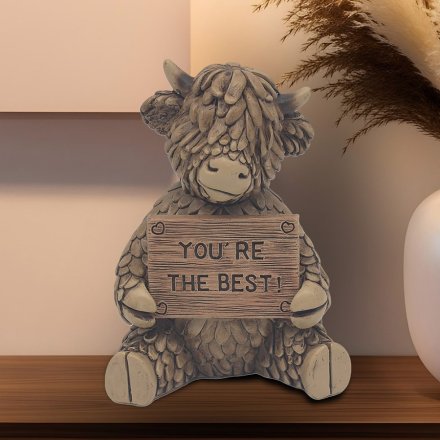 Hughie Highland Cow "You Are The Best" Brown Ornament, 10cm