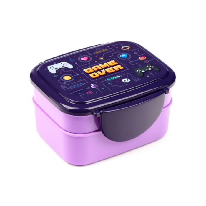 Game Over Clip Lock Stacked Bento Lunch Box with Cutlery