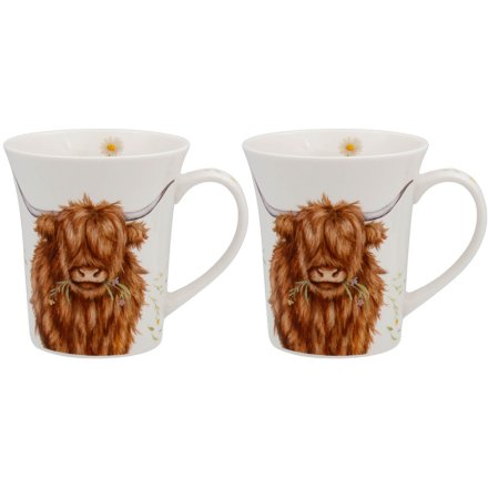 Set of 2 Highland Cow Mugs, 12cm
