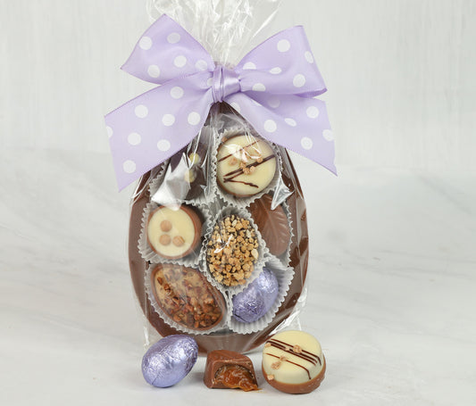 Half Milk Chocolate Easter Egg Shell with 7 Luxury Caramel Chocolates