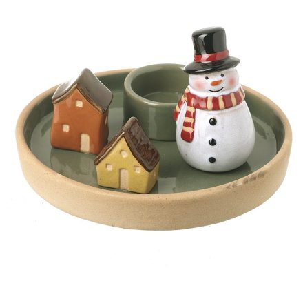 Snowman Scene T Light Holder, 15.4cm