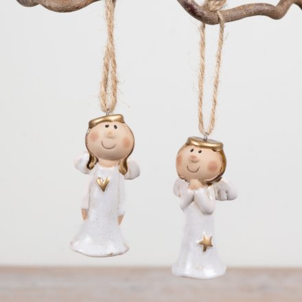 8cm Ceramic Angel Hanging Decorations Pack of 2