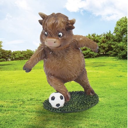Highland Cow playing Football Figurine