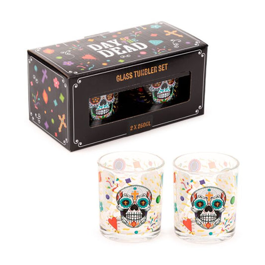 Glass Tumbler Set of 2 250ml - Day of the Dead