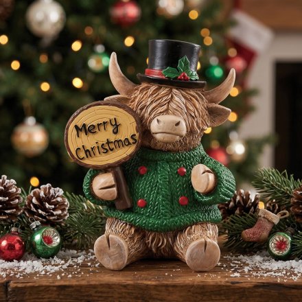 Xmas Highland Cow, 11cm